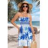 imageCHICGAL Summer Dresses for Women Beach Cover Ups Strapless Boho Floral Print SundressWhite Blue Tree