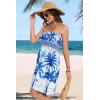 imageCHICGAL Summer Dresses for Women Beach Cover Ups Strapless Boho Floral Print SundressWhite Blue Tree