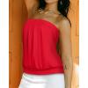 imageCHICGAL Womens Tube Tops Summer Casual Bandeau Tank Casual Strapless Blouse Off The Shoulder Tunic ShirtsB Solid Red