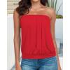 imageCHICGAL Womens Tube Tops Summer Casual Bandeau Tank Casual Strapless Blouse Off The Shoulder Tunic ShirtsB Solid Red
