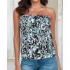 imageCHICGAL Womens Tube Tops Summer Casual Bandeau Tank Casual Strapless Blouse Off The Shoulder Tunic ShirtsGreen Black Leaf