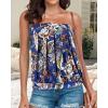 imageCHICGAL Womens Tube Tops Summer Casual Bandeau Tank Casual Strapless Blouse Off The Shoulder Tunic ShirtsTreasure Blue Print