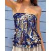 imageCHICGAL Womens Tube Tops Summer Casual Bandeau Tank Casual Strapless Blouse Off The Shoulder Tunic ShirtsTreasure Blue Print