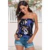 imageCHICGAL Womens Tube Tops Summer Casual Bandeau Tank Casual Strapless Blouse Off The Shoulder Tunic ShirtsWhite Blue Doodles