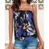 imageCHICGAL Womens Tube Tops Summer Casual Bandeau Tank Casual Strapless Blouse Off The Shoulder Tunic ShirtsWhite Blue Doodles