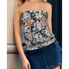 imageCHICGAL Womens Tube Tops Summer Casual Bandeau Tank Casual Strapless Blouse Off The Shoulder Tunic ShirtsYellow Big Rose