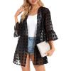 imageWomens Kimono Cardigans Floral Chiffon Loose Open Front Casual Summer TopsA Black Dot