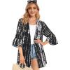 imageWomens Kimono Cardigans Floral Chiffon Loose Open Front Casual Summer TopsBlack White Stripe