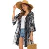 imageWomens Kimono Cardigans Floral Chiffon Loose Open Front Casual Summer TopsBlack White Stripe