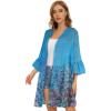 imageWomens Kimono Cardigans Floral Chiffon Loose Open Front Casual Summer TopsBlue Green Flowers