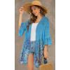 imageWomens Kimono Cardigans Floral Chiffon Loose Open Front Casual Summer TopsBlue Green Flowers
