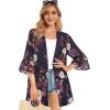 imageWomens Kimono Cardigans Floral Chiffon Loose Open Front Casual Summer TopsDark Purple Floral