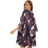 imageWomens Kimono Cardigans Floral Chiffon Loose Open Front Casual Summer TopsDark Purple Floral