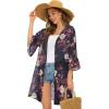 imageWomens Kimono Cardigans Floral Chiffon Loose Open Front Casual Summer TopsDark Purple Floral