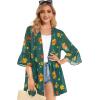 imageWomens Kimono Cardigans Floral Chiffon Loose Open Front Casual Summer TopsOrange Green Floral