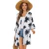 imageWomens Kimono Cardigans Floral Chiffon Loose Open Front Casual Summer TopsWhite Hawaii Tree