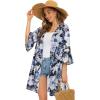 imageWomens Kimono Cardigans Floral Chiffon Loose Open Front Casual Summer TopsWhite Leaf Floral