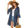 imageWomens Kimono Cardigans Floral Chiffon Loose Open Front Casual Summer TopsYellow Blue Leaf