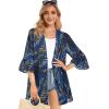 imageWomens Kimono Cardigans Floral Chiffon Loose Open Front Casual Summer TopsYellow Blue Leaf