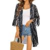 imageWomens Kimono Cardigans Floral Chiffon Loose Open Front Casual Summer TopsBlack White Stripe