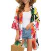 imageWomens Kimono Cardigans Floral Chiffon Loose Open Front Casual Summer TopsPink Rose