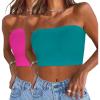 imageWomens Tube Tops Summer Bandeau Casual Crop Top Going Out Strapless Tank Basic Short Shirt2 Pieces Neon Pink azure Blue