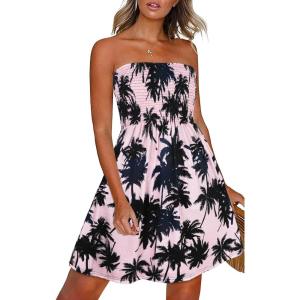 imageCHICGAL Summer Dresses for Women Beach Cover Ups Strapless Boho Floral Print SundressA Pink Black Tree
