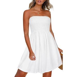 imageCHICGAL Summer Dresses for Women Beach Cover Ups Strapless Boho Floral Print SundressA Solid White