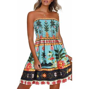 imageCHICGAL Summer Dresses for Women Beach Cover Ups Strapless Boho Floral Print SundressBlue Flower Pineapple