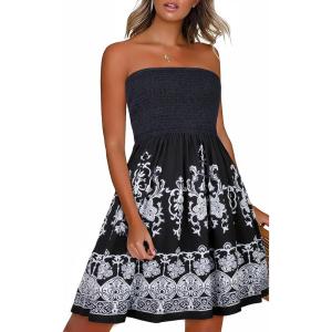 imageCHICGAL Summer Dresses for Women Beach Cover Ups Strapless Boho Floral Print SundressBoho Midnight Floral Print