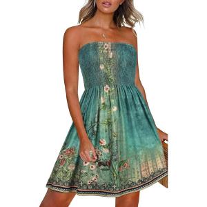 imageCHICGAL Summer Dresses for Women Beach Cover Ups Strapless Boho Floral Print SundressGreen Print Flower