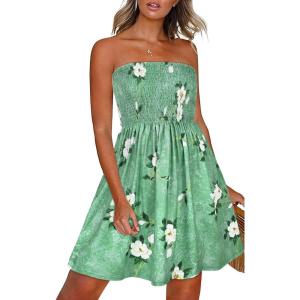 imageCHICGAL Summer Dresses for Women Beach Cover Ups Strapless Boho Floral Print SundressGreen White Flower