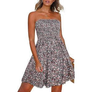 imageCHICGAL Summer Dresses for Women Beach Cover Ups Strapless Boho Floral Print SundressSmall Flower 03