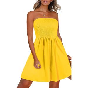 imageCHICGAL Summer Dresses for Women Beach Cover Ups Strapless Boho Floral Print SundressSolid Yellow
