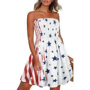 imageCHICGAL Summer Dresses for Women Beach Cover Ups Strapless Boho Floral Print SundressUs 01 Flag White