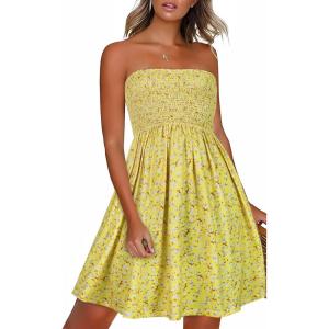imageCHICGAL Summer Dresses for Women Beach Cover Ups Strapless Boho Floral Print SundressYellow Small Flowers