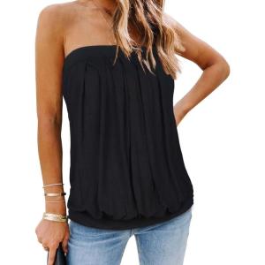 imageCHICGAL Womens Tube Tops Summer Casual Bandeau Tank Casual Strapless Blouse Off The Shoulder Tunic ShirtsA Solid Black