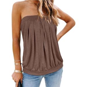 imageCHICGAL Womens Tube Tops Summer Casual Bandeau Tank Casual Strapless Blouse Off The Shoulder Tunic ShirtsB Coffee Hemp