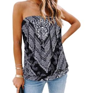 imageCHICGAL Womens Tube Tops Summer Casual Bandeau Tank Casual Strapless Blouse Off The Shoulder Tunic ShirtsBoho Black Triangle
