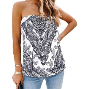 imageCHICGAL Womens Tube Tops Summer Casual Bandeau Tank Casual Strapless Blouse Off The Shoulder Tunic ShirtsBoho White Triangle