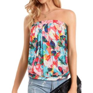 imageCHICGAL Womens Tube Tops Summer Casual Bandeau Tank Casual Strapless Blouse Off The Shoulder Tunic ShirtsColorful Leaf