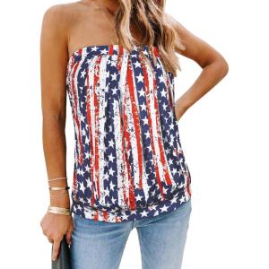 imageCHICGAL Womens Tube Tops Summer Casual Bandeau Tank Casual Strapless Blouse Off The Shoulder Tunic ShirtsFlag Stripe