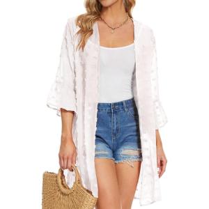 imageWomens Kimono Cardigans Floral Chiffon Loose Open Front Casual Summer TopsWhite