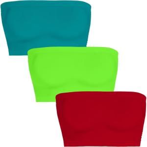 imageWomens Tube Tops Summer Bandeau Casual Crop Top Going Out Strapless Tank Basic Short Shirt3 Pieces Azure Blue neon Green red