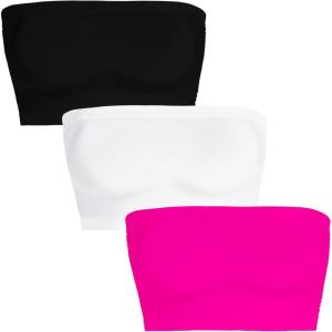 imageWomens Tube Tops Summer Bandeau Casual Crop Top Going Out Strapless Tank Basic Short Shirt3 Pieces Black white neon Pink