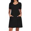 imageCHICGAL Summer Dresses for Women V Neck Short Sleeve Casual Loose T Shirt Sundress Beach Cover Ups with PocketsBlack