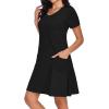 imageCHICGAL Summer Dresses for Women V Neck Short Sleeve Casual Loose T Shirt Sundress Beach Cover Ups with PocketsBlack