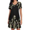 imageCHICGAL Summer Dresses for Women V Neck Short Sleeve Casual Loose T Shirt Sundress Beach Cover Ups with PocketsBlack Floral