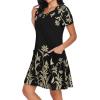 imageCHICGAL Summer Dresses for Women V Neck Short Sleeve Casual Loose T Shirt Sundress Beach Cover Ups with PocketsBlack Floral