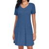 imageCHICGAL Summer Dresses for Women V Neck Short Sleeve Casual Loose T Shirt Sundress Beach Cover Ups with PocketsBlue